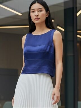 Alberto Makali Elegant Navy Blue Sleeveless Top